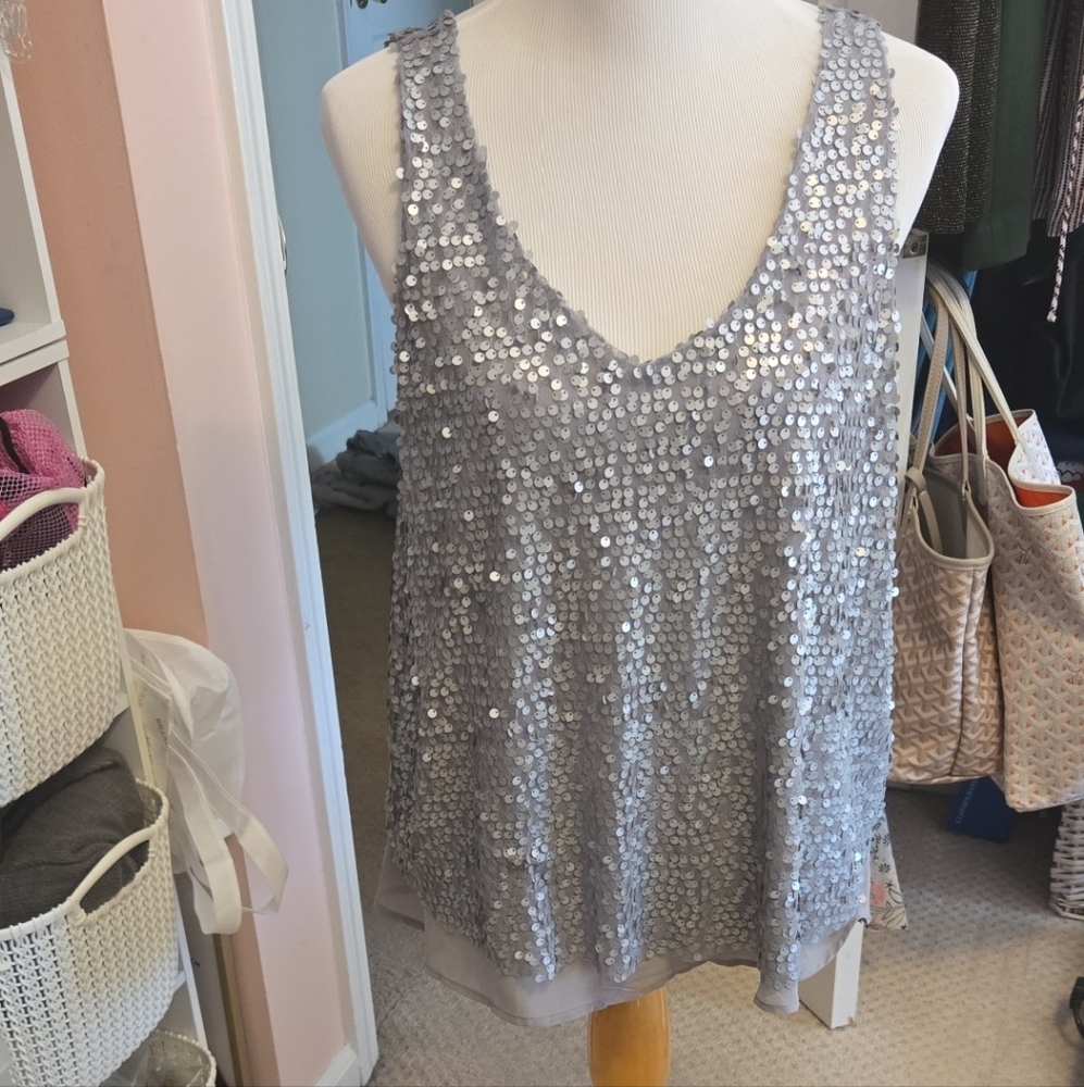 Eyeshadow Silver Sequin Tank Top - L
